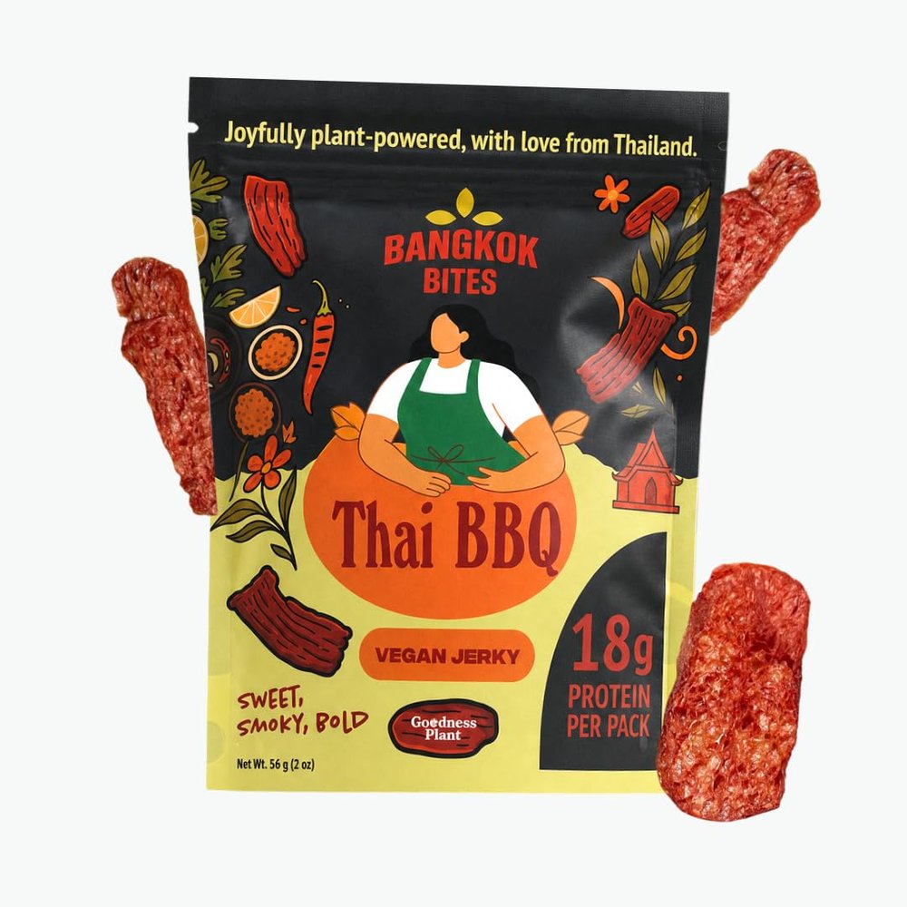 Bangkok Bites Vegan Jerky Thai BBQ, Real Ingredients, High-Protein, Low Fat, Plant-Based Snacks, Non-GMO Soy, Chewy Texture, Natural, No Artificial Flavors, 2 oz (1-Pack)