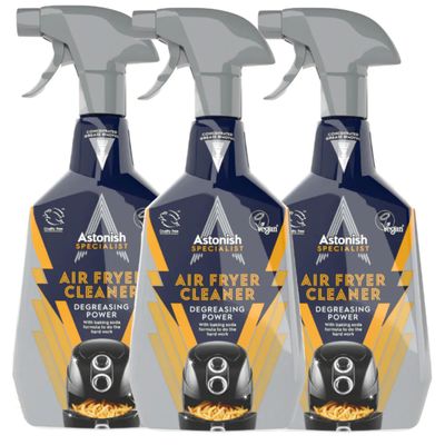 Astonish 750ml Specialist Air Fryer Cleaner Spray with Baking Soda, 3 Pack - Non Stick Safe Grease Remover, Food Residue Lifter, Quick Rinse Vegan Cruelty Free Kitchen Degreaser, No Scrub Formula