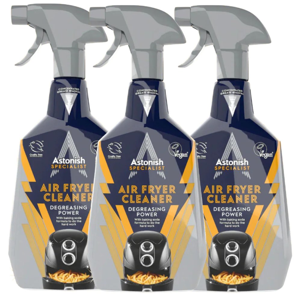 Astonish 750ml Specialist Air Fryer Cleaner Spray with Baking Soda, 3 Pack - Non Stick Safe Grease Remover, Food Residue Lifter, Quick Rinse Vegan Cruelty Free Kitchen Degreaser, No Scrub Formula