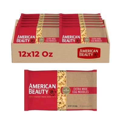 American Beauty Extra Wide Egg Noodle, 12-Pack (12 oz Each) for Stroganoff, Soups & Casseroles