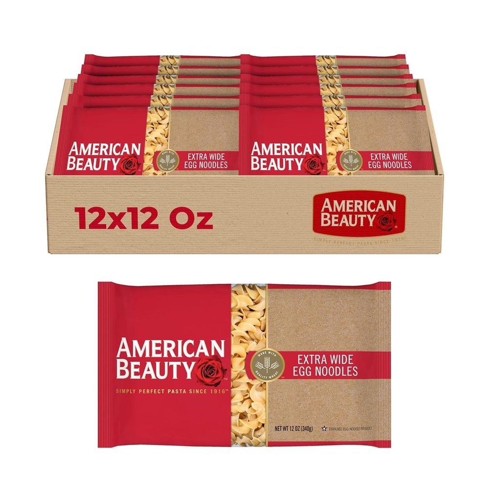 American Beauty Extra Wide Egg Noodle, 12-Pack (12 oz Each) for Stroganoff, Soups & Casseroles