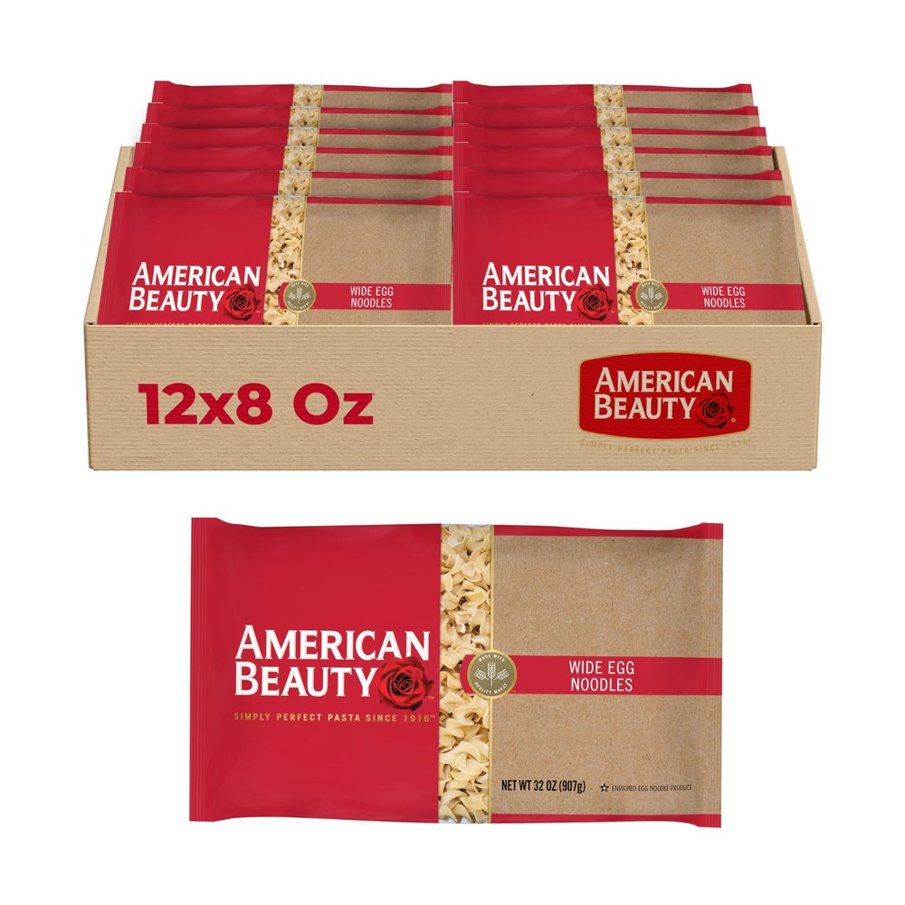 American Beauty Wide Egg Noodle, 6-Pack (32 oz Each) Enriched Ribbon-Style Pasta for Stroganoff, Soups & Casseroles