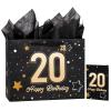 Powbrace 13" Birthday Gift Bag with Tissue Paper & Card(Black 20th) view 1