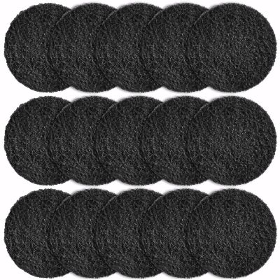 15 Pack Activated Charcoal Fiber Cotton Filter Pads, 17 Cm X 0.5 Cm, Black Round Cleaning Mats, Reusable, Great for Trash Can Lids, Odor Absorption