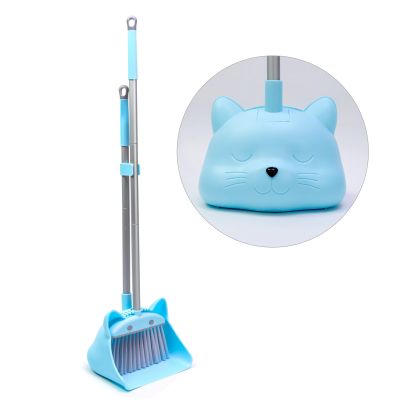 28'' Kids Mini Broom and Dustpan Set - Toddler Cleaning Toy, Toddler Household Helper, Parent-Child Interactive Play Cleaning Tool, Cute Cartoon Design, Small Safe Corner Broom (Blue)