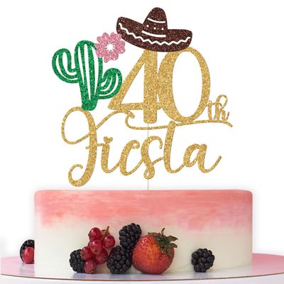 40th Fiesta Cake Topper, Taco Bout 40, Happy 40th Birthday Cake Topper, Aloha 40, Mexican Fiesta Themed 40th Birthday Party Decorations Glitter