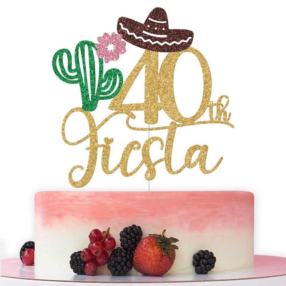 40th Fiesta Cake Topper, Taco Bout 40, Happy 40th Birthday Cake Topper, Aloha 40, Mexican Fiesta Themed 40th Birthday Party Decorations Glitter