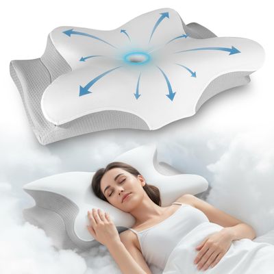 YESINDEED Pain Relief Cooling Pillow Cervical Neck Support for Sleeping, Contoured Memory Foam Design for Neck and Shoulder Pain, Ergonomic Sleep Solution for Side Sleepers, Snoring, Posture