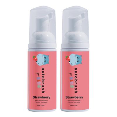 Autobrush Fluoride-Free Foaming Toothpaste for Kids, Strawberry Flavor, Whitening & Deep Cleaning, Travel Friendly, Anti-Cavity (Pack of 2)