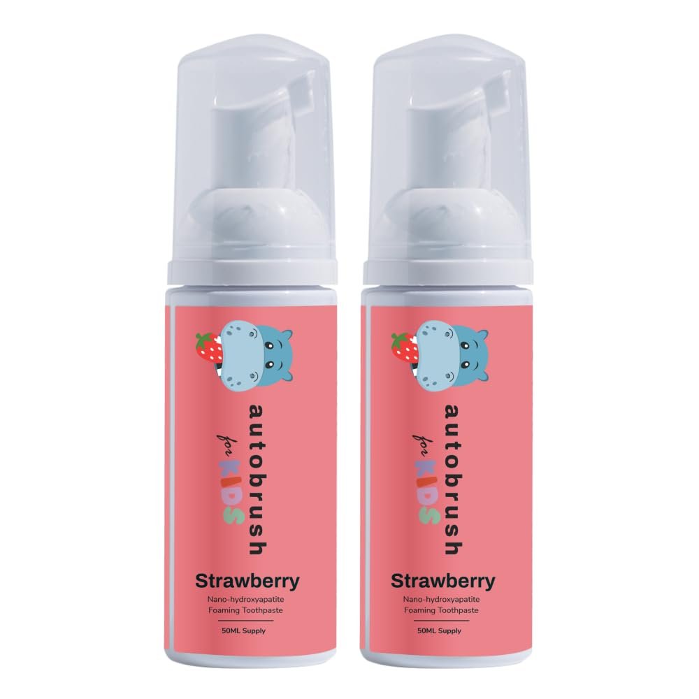 Autobrush Fluoride-Free Foaming Toothpaste for Kids, Strawberry Flavor, Whitening & Deep Cleaning, Travel Friendly, Anti-Cavity (Pack of 2)
