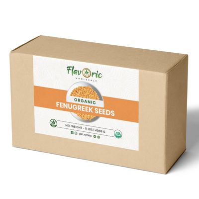 FLAVORIC WHOLESALE Organic Fenugreek Seeds Bulk 11 lb Whole Methi Seeds (Fenogreco) USDA Certified Organic, Non-GMO, Kosher For Cooking, Sprouting, Tea & Spice Blends