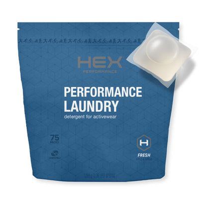 HEX Performance Laundry Detergent Packs, Fresh Scent, 75 Count Activewear Detergent Pods for Odor & Sweat Removal, Concentrated Sport Wash, HE Compatible