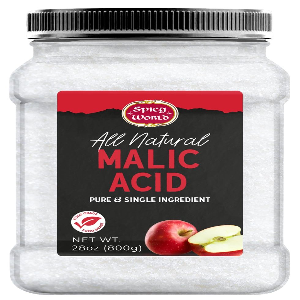 Malic Acid Powder 1.75 LB Jar (28oz) - Food Grade, Pure & All Natural, Crystals, Tart Flavor, Non-GMO by Spicy World
