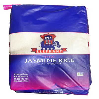 817 Elephant Thai Jasmine Rice | Kosher | Gluten Free | Vegan | Non-GMO | 25 lb