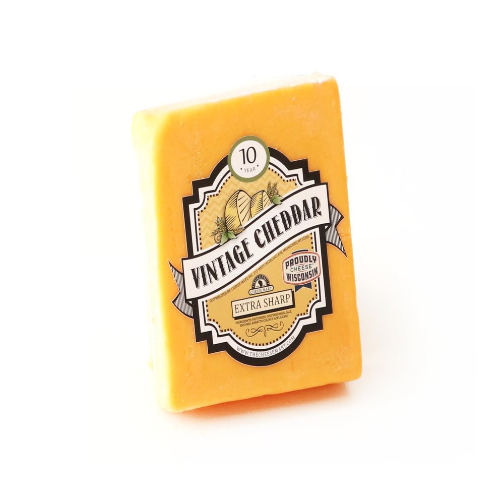 Aged Yellow Cheddar Cheese - 10 Years | 8 oz Piece | Extra Sharp, Bold & Tangy Authentic Wisconsin Yellow Cheddar Cheese Aged for 10+ Years (2-Pack)