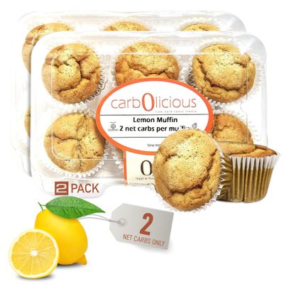 Low Carb Lemon Muffins 12 Pcs (2-Pack) by Carb-o-licious - Delicious Keto Mini Muffins with Only 2 Net Carbs, 9g Protein - Sugar Free Cupcake Style Healthy Snack Made, Almond Flour, Low-Carb Treat