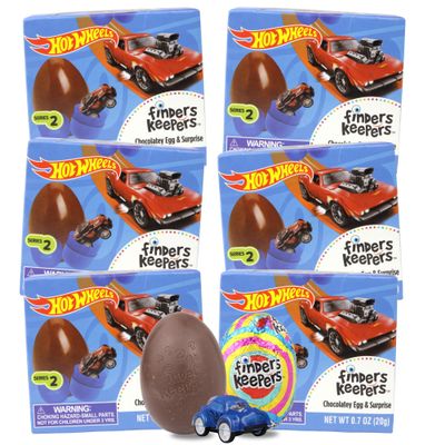 Finders Keepers Hot Wheel Series 2 Chocolatey Eggs with Mini Car Figurine Inside, Easter Basket Stuffers, Party Favor Candy, 6 Count