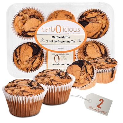 Low Carb Marble Muffins 12 Pcs (2-Pack) by Carb-o-licious - Delicious Keto Mini Muffins with Only 2 Net Carbs, 9g Protein - Sugar Free Cupcake Style Healthy Snack Made, Almond Flour, Low-Carb Treat