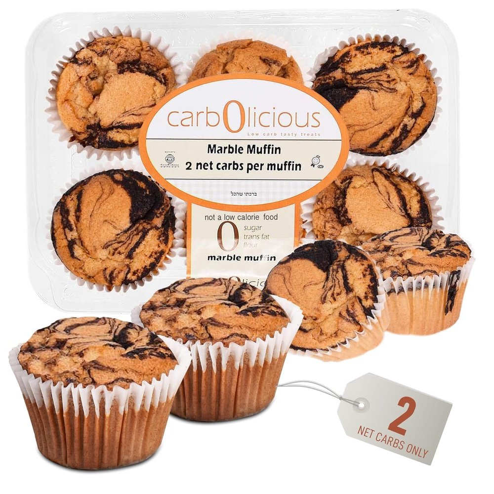 Low Carb Marble Muffins 12 Pcs (2-Pack) by Carb-o-licious - Delicious Keto Mini Muffins with Only 2 Net Carbs, 9g Protein - Sugar Free Cupcake Style Healthy Snack Made, Almond Flour, Low-Carb Treat
