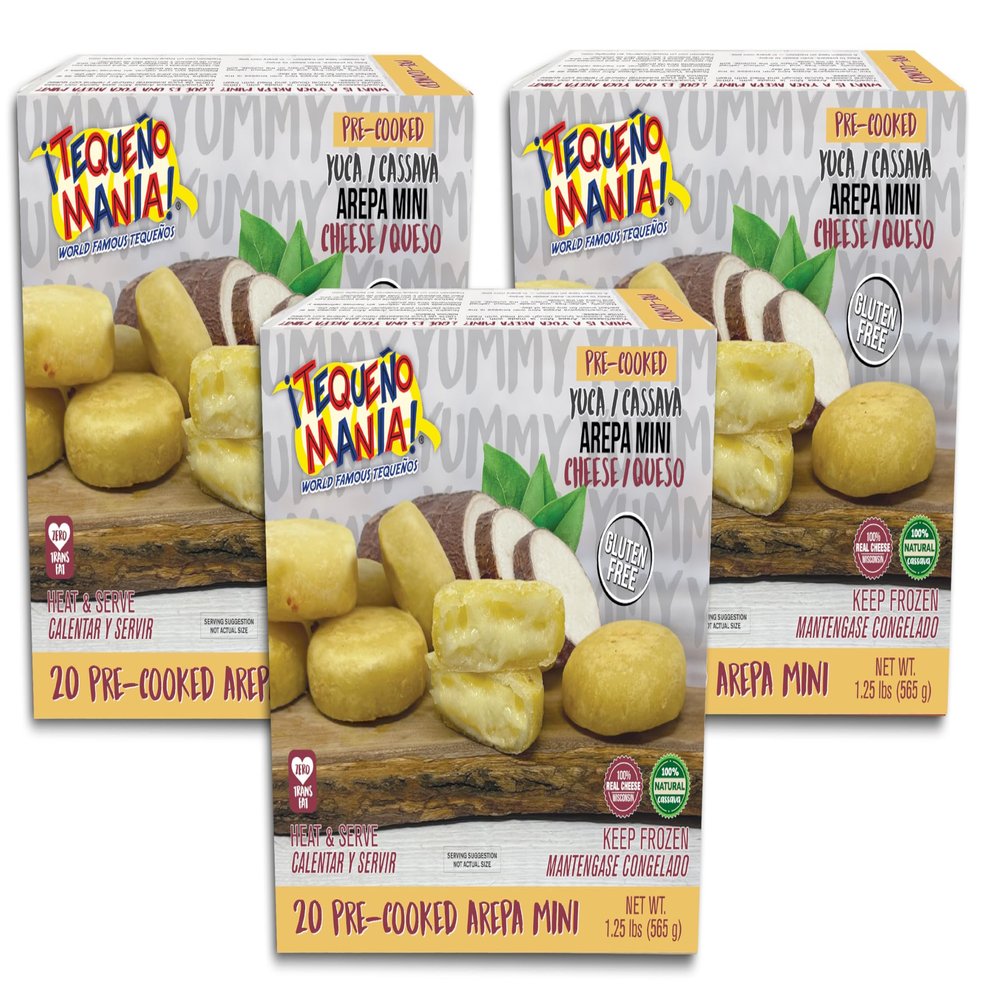 Yuca/Cassava Arepa Mini 100% Real Yuca (Cassava) dought white cheese Pre-cooked - 60ct