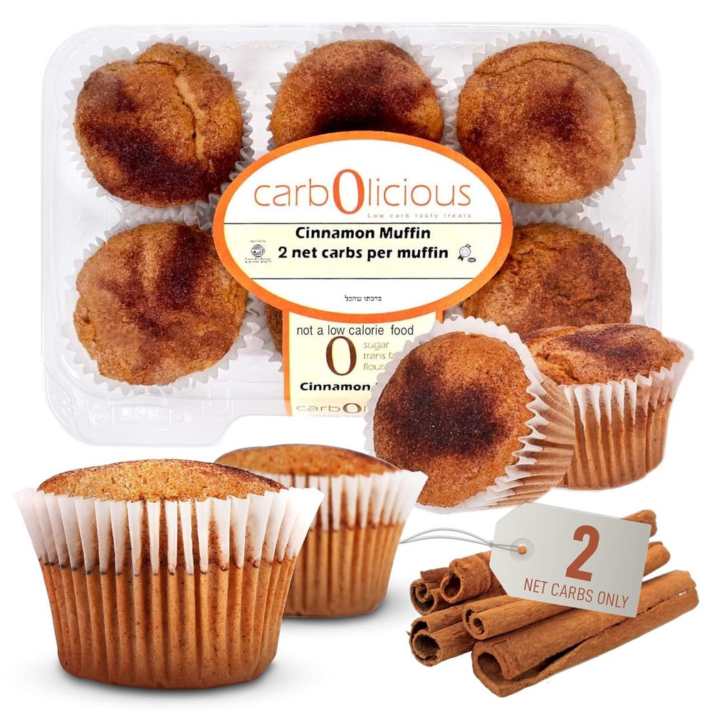 Low Carb Cinnamon Muffins 12 Pcs (2-Pack) by Carb-o-licious Delicious Keto Mini Muffins with Only 2 Net Carbs, 9g Protein Sugar Free Cupcake Style Healthy Snack Made, Almond Flour, Low-Carb Treat