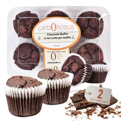 Low Carb Chocolate Muffins 24 Pcs (4-Pack) by Carb-o-licious - Delicious Keto Mini Muffins with Only 2 Net Carbs, 9g Protein - Sugar Free Cupcake Style Healthy Snack Made, Almond Flour, Low-Carb Treat