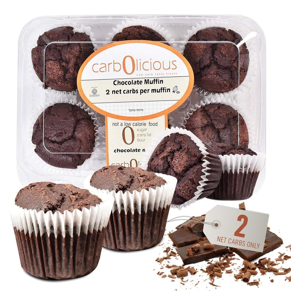 Low Carb Chocolate Muffins 24 Pcs (4-Pack) by Carb-o-licious - Delicious Keto Mini Muffins with Only 2 Net Carbs, 9g Protein - Sugar Free Cupcake Style Healthy Snack Made, Almond Flour, Low-Carb Treat