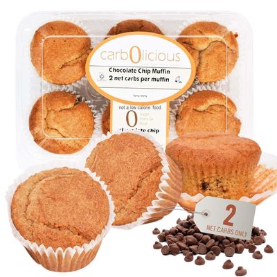 Low Carb Chocolate Chip Muffins 24 Pcs (4-Pack) by Carb-o-licious - Delicious Keto Mini Muffins Only 2 Net Carbs, 9g Protein - Sugar Free Cupcake Style Healthy Snack Made, Almond Flour, Low-Carb Treat
