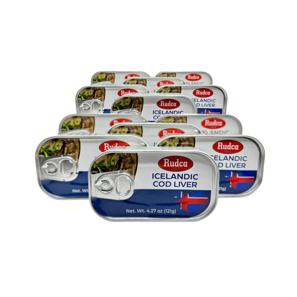 Rudca Food Icelandic Cod Liver - Wild-Caught in Own Oil - 4.27 oz (121g) (Pack of 12)