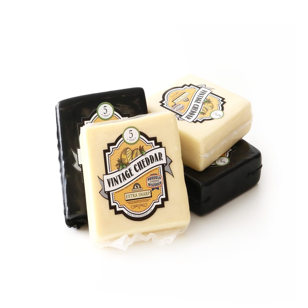 5-Year Aged Cheddar Cheese Combo 4-Pack | (4) 8 oz Pieces (2 White, 2 Yellow) | Extra Sharp, Bold & Tangy Wisconsin Cheddar Cheese