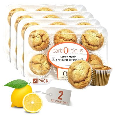 Low Carb Lemon Muffins 24 Pcs (4-Pack) by Carb-o-licious - Delicious Keto Mini Muffins with Only 2 Net Carbs, 9g Protein - Sugar Free Cupcake Style Healthy Snack Made, Almond Flour, Low-Carb Treat