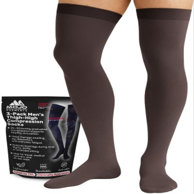 Mojo Compression Socks, 3-Pack Men Thigh High, 20-30mmhg, Brown, 2X-Large