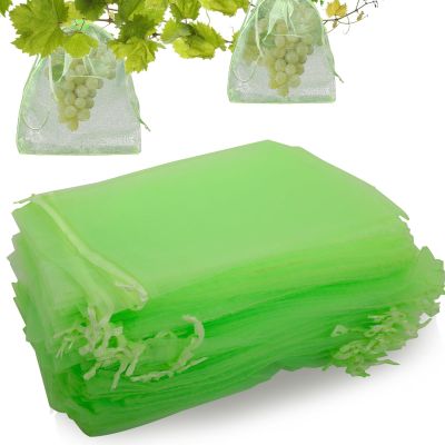 100Pcs 6x8 Inch Fruit Protection Bags with Drawstring, Breathable Mesh Organza Bags for Garden Plants, Birds & Pest Barrier, Green