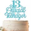 EONNCNT 13 Official Teenager Cake Topper - Sky Blue Glitter 13th Birthday Cake Decoration Supplies, Cheers to 13 Years Cake Decor for Teen 13th Birthday Party Photo Booth Props view 1