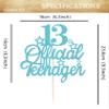 EONNCNT 13 Official Teenager Cake Topper - Sky Blue Glitter 13th Birthday Cake Decoration Supplies, Cheers to 13 Years Cake Decor for Teen 13th Birthday Party Photo Booth Props view 3