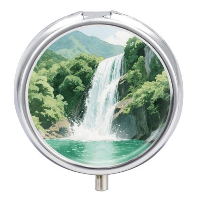 Nutritional Supplement Box Mountain Waterfall Printed Daily Portion Box Portable Three Compartments Suitable for Travel and Commuting