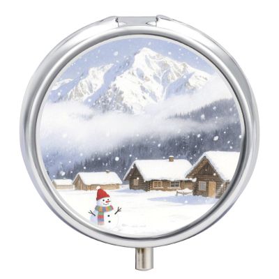 Nutritional Supplement Box Snowy Mountain in Winter Printed Daily Portion Box Portable Three Compartments Suitable for Travel and Commuting