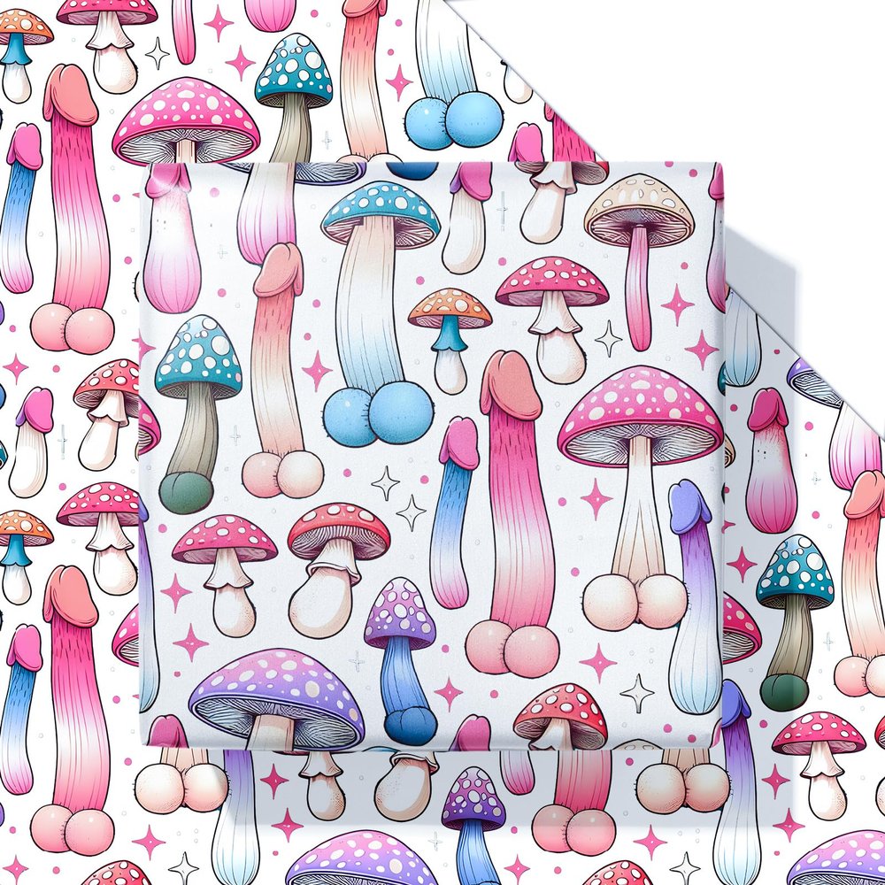 Dtiafu Funny Wrapping Paper Naughty Mushroom Gift Wrapping Paper Bulk Folded Flat Rude Shape for Women Men Adult Husband Wife Holiday Birthday (6 Pack)