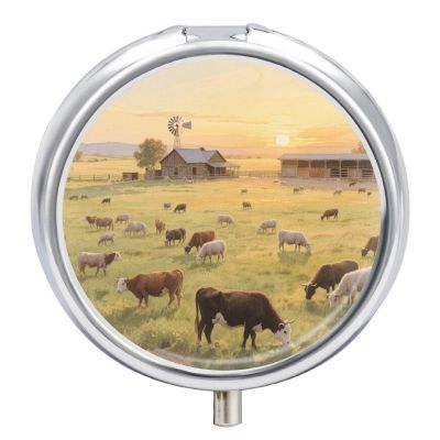 Nutritional Supplement Box Cowboy Ranch Scenery Printed Daily Portion Box Portable Three Compartments Suitable for Travel and Commuting