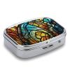 Stained Glass Art Pill Case for Travel, Rectangle Metal Pill Organizer with 2 Compartments, Portable Daily Medicine Box for Purse, Wallet view 3