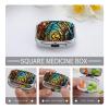 Stained Glass Art Pill Case for Travel, Rectangle Metal Pill Organizer with 2 Compartments, Portable Daily Medicine Box for Purse, Wallet view 4