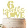 EONNCNT 6 Months of Love Cake Topper - Gold Glitter Half Birthday Cake Decorating Supplies for Baby Shower, Gender Reveal or 1/2 Birthday Party Photo Booth Props view 1