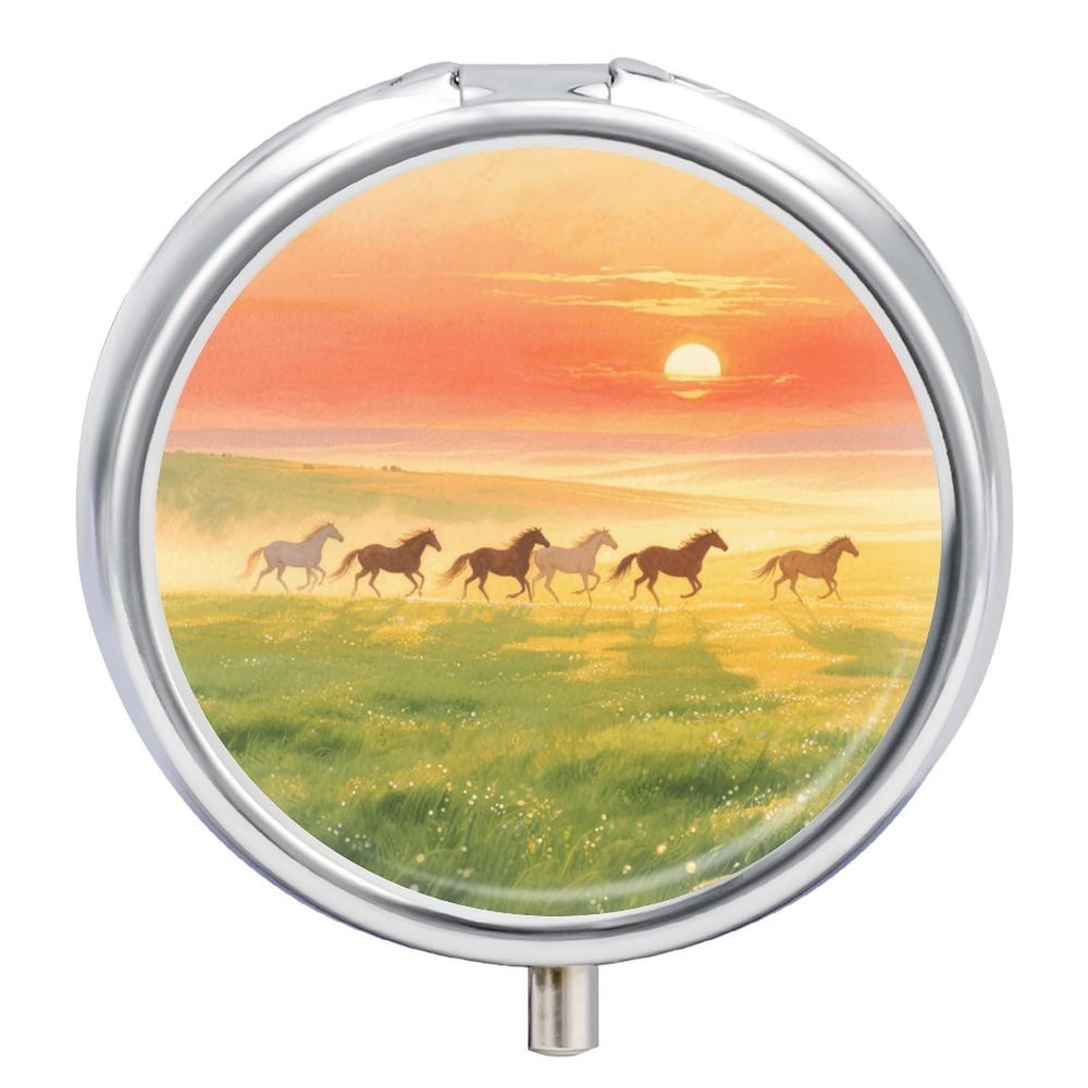 Nutritional Supplement Box Grassland at Dawn Printed Daily Portion Box Portable Three Compartments Suitable for Travel and Commuting
