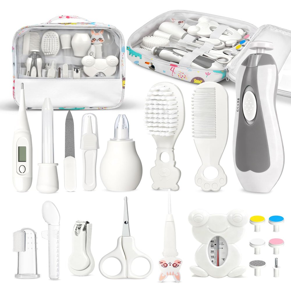 Baby Healthcare and Grooming Kit, Electric Safety Nail Trimmer Baby Nursery Kit, Newborn Care Kits with Hair Brush Comb for Newborn Infant Toddlers Baby Boys Girls Kids, Baby Shower Gifts (White)