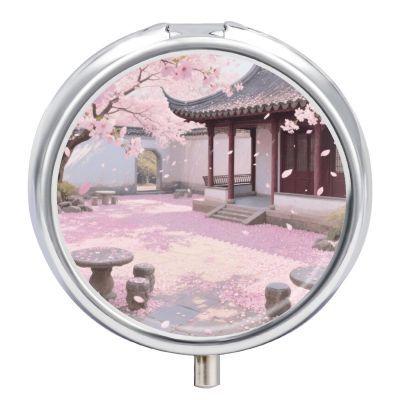 Nutritional Supplement Box Cherry Blossom Garden Printed Daily Portion Box Portable Three Compartments Suitable for Travel and Commuting