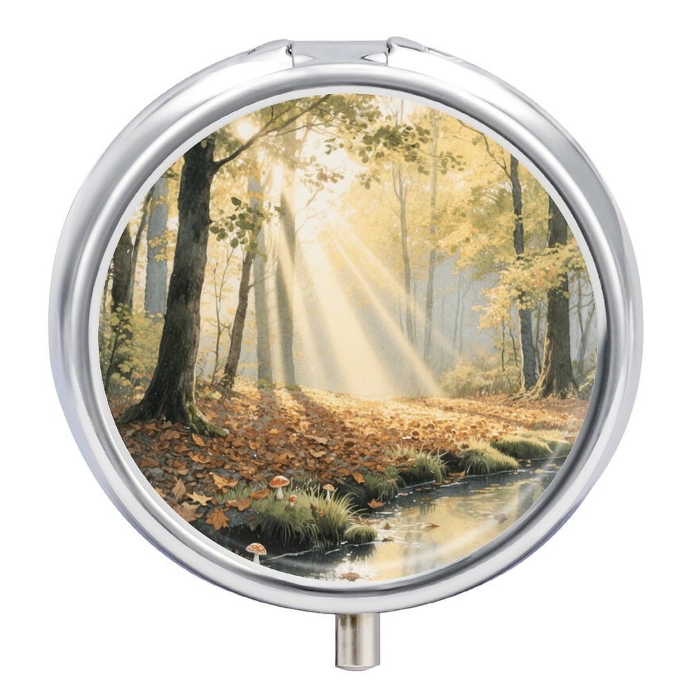 Nutritional Supplement Box Morning in The Forest Printed Daily Portion Box Portable Three Compartments Suitable for Travel and Commuting