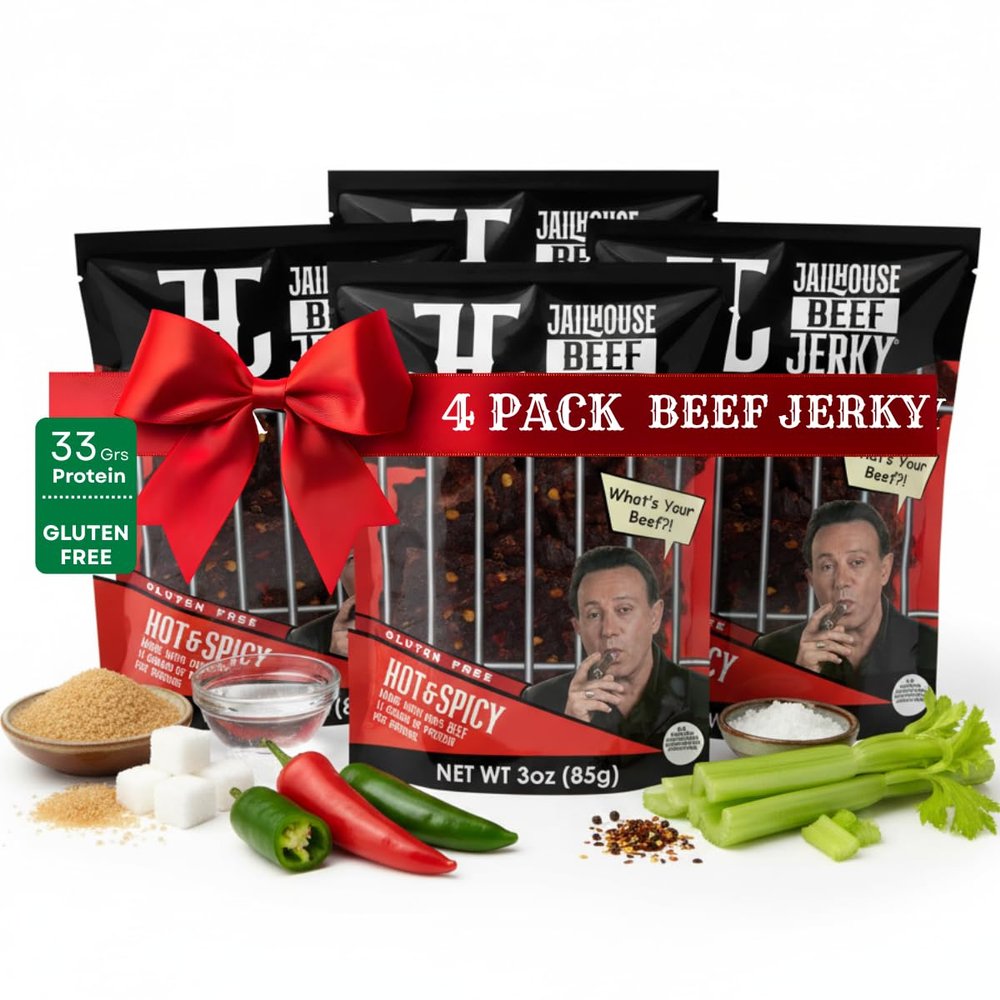 JailHouse Beef Jerky Hot & Spicy | High-Protein Snacks for adults, Gluten-Free Jerky Fuel for Active Lifestyles | Uncut Mob Taste | Your Poker Table Carnivore Snax | The Perfect Gourmet Gift for Men