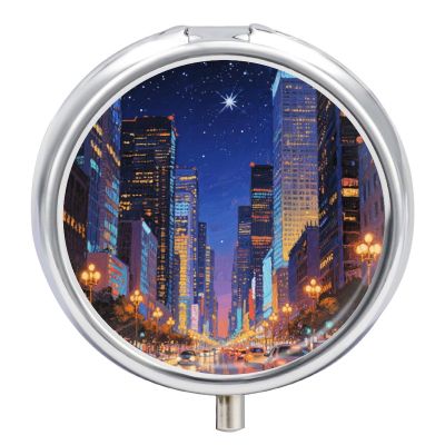 Nutritional Supplement Box Bustling City Night Scene Printed Daily Portion Box Portable Three Compartments Suitable for Travel and Commuting