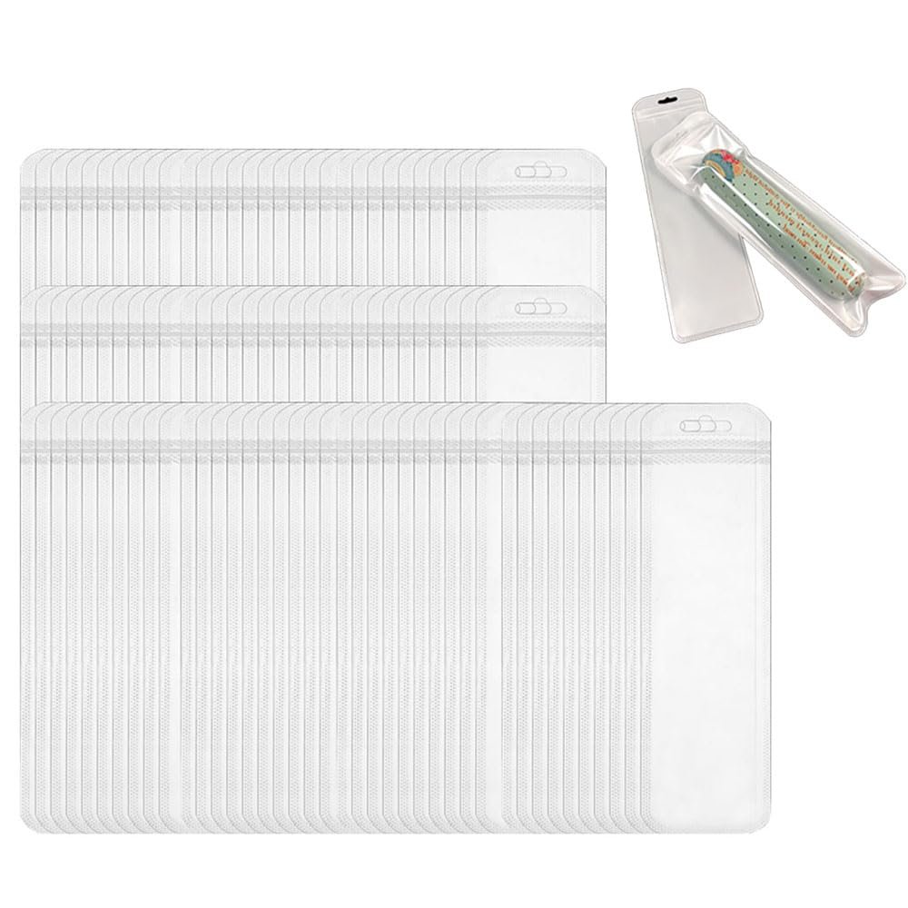 100PCS Double-Sided Long Ziplock Bag, Clear Packaging Seal Bag, Smell-Proof & Resealable, for Food Storage, Lip Gloss, Necklaces, Candies, Pens, Craft Supplies (Model F)