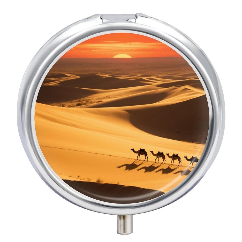 Nutritional Supplement Box Desert Camel Caravans Printed Daily Portion Box Portable Three Compartments Suitable for Travel and Commuting